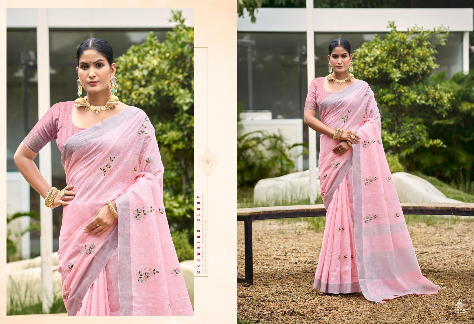 Bunawat - Florina Sangam Prints Linen Woven Work Traditional Saree