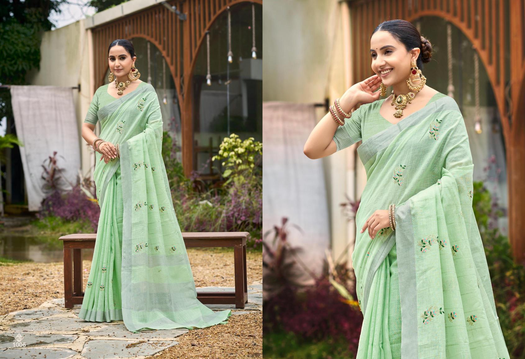 Bunawat - Florina Sangam Prints Linen Woven Work Traditional Saree