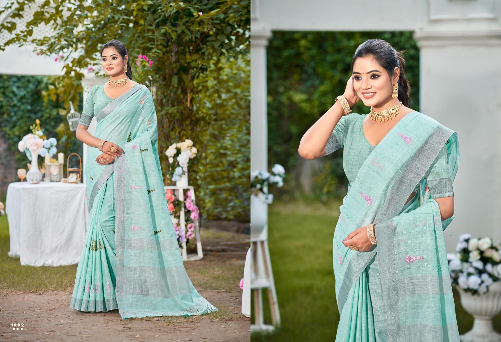 Bunawat - Suhana Sangam Prints Linen Woven Work Traditional Saree