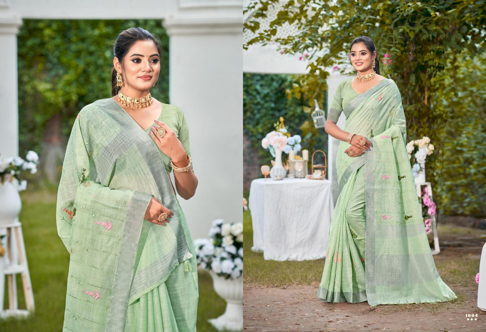 Bunawat - Suhana Sangam Prints Linen Woven Work Traditional Saree