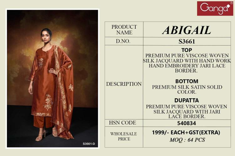 Ganga Abigail 3661 catalog wholesale salwar suits