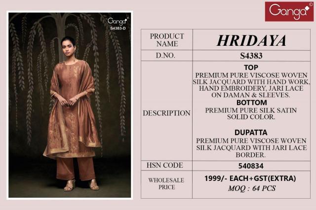 Ganga Hridaya 4383 catalog wholesale unstitched salwar kameez suppliers