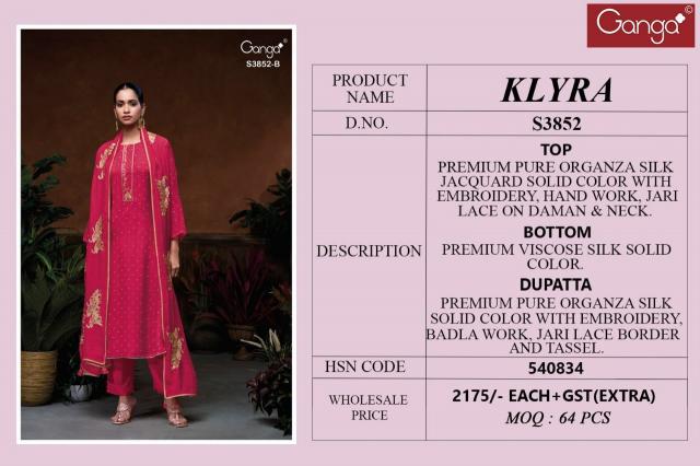 Ganga Klyra 3852 catalog wholesale salwar kameez in jaipur