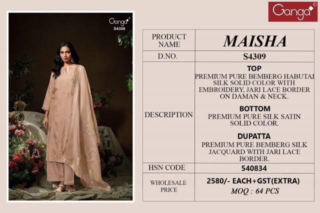 Ganga Maisha 4309 catalog wholesale indian salwar kameez