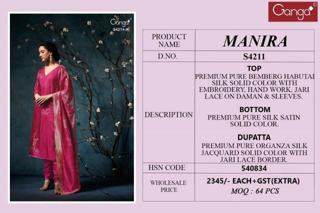 Ganga Manira 4211 catalog wholesale salwar kameez fabric 