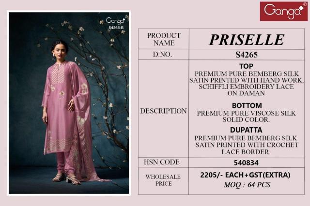 Ganga Priselle 4265 catalog wholesale unstitched salwar kameez suppliers