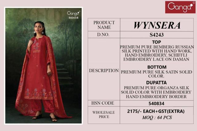 Ganga Wynsera 4243 catalog wholesale unstitched salwar kameez material online india
