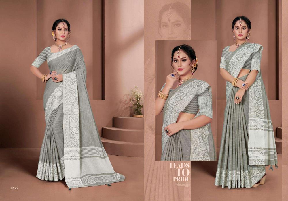 Glossy by astita fancy designer linen fabric saree with Lakhnavi Bordar wholesale saree with latkan 