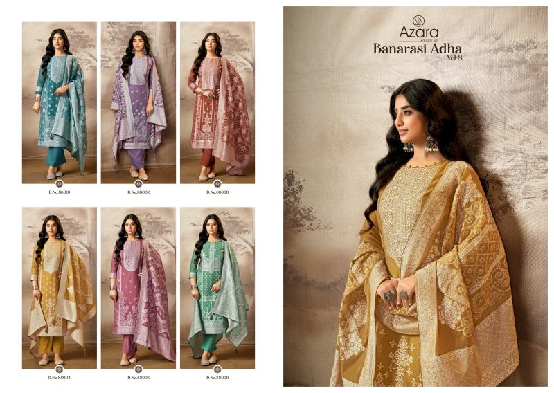 Radhika Azara Banarasi Adha Vol 8 catalog Cotton Jacquard dress materials wholesale in kakinada
