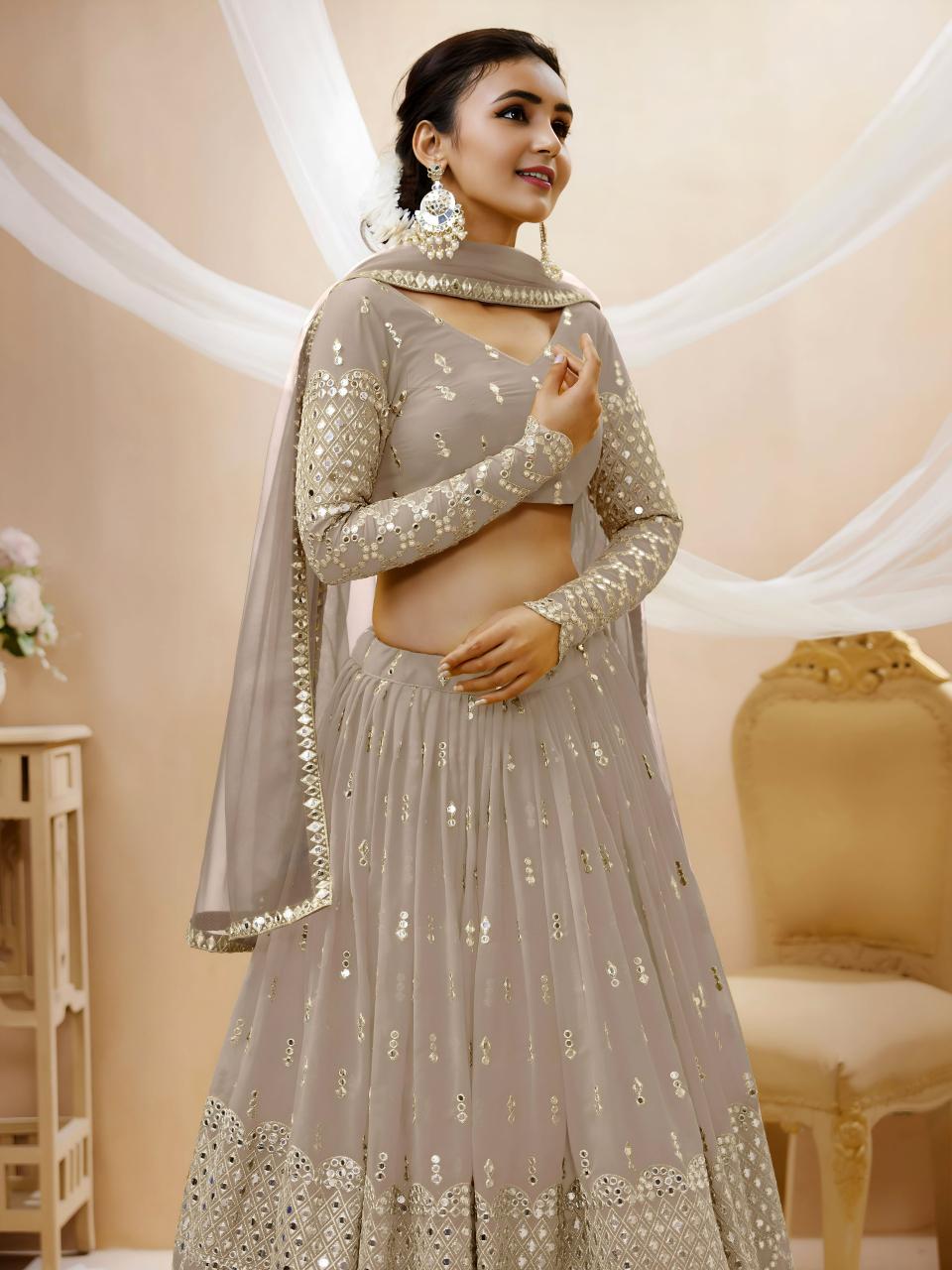 Sabella 302 Grey catalog bride lehenga india png