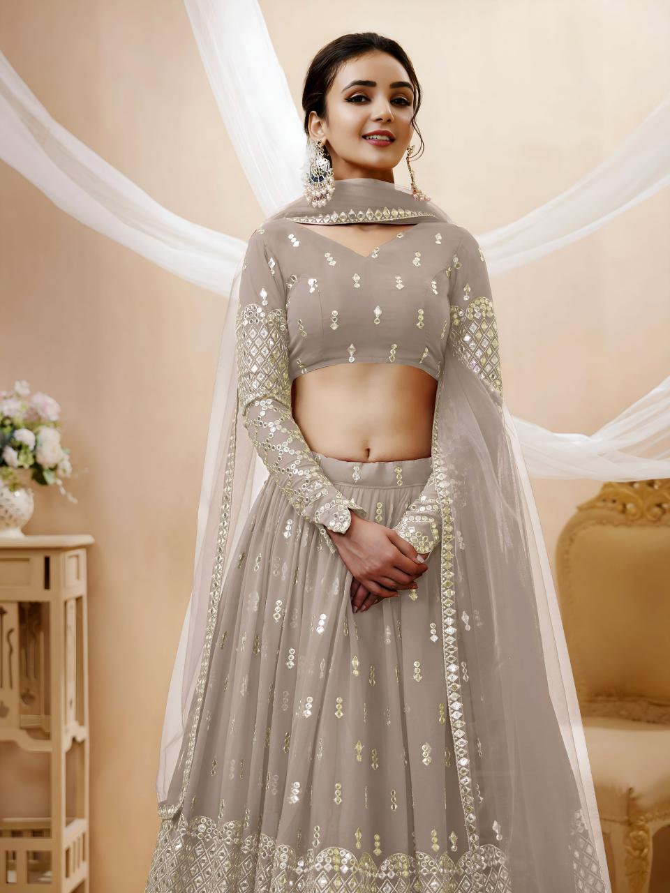 Sabella 302 Grey catalog bride lehenga india png