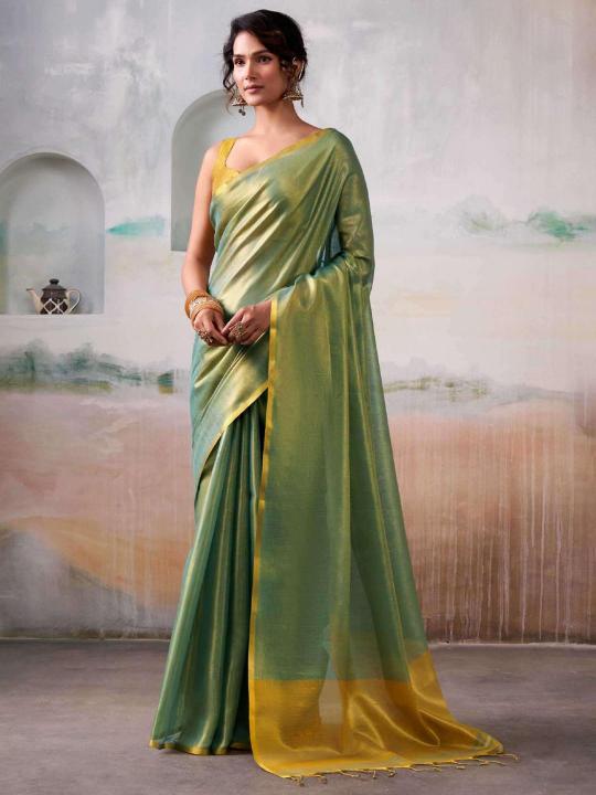 Tissue silk by astita fancy designer tissue silk fabric saree wholesale with latkan 