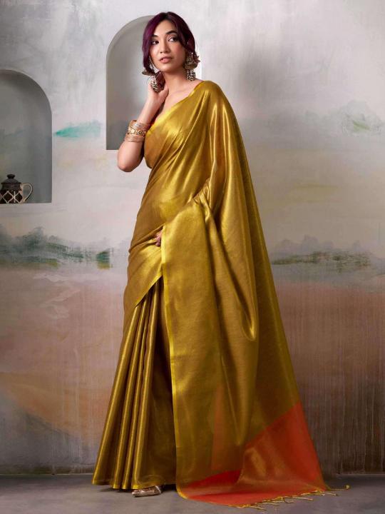 Tissue silk by astita fancy designer tissue silk fabric saree wholesale with latkan 