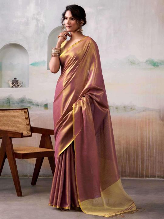 Tissue silk by astita fancy designer tissue silk fabric saree wholesale with latkan 