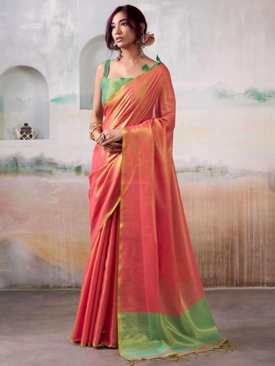 Tissue silk by astita fancy designer tissue silk fabric saree wholesale with latkan 
