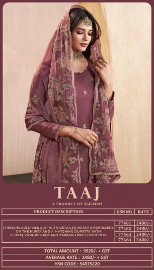 Vinay Kuleesh Taaj catalog Gold Silk Embroidered salwar kameez