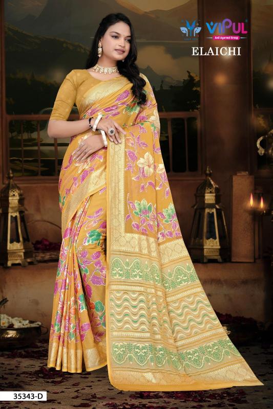 Vipul Elaichi 35343 A To D catalog brasso saree cheap rate surat
