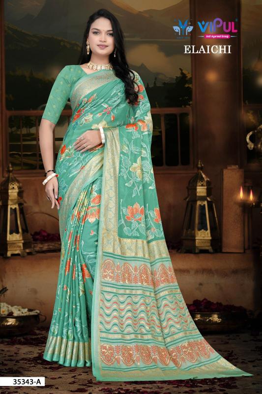 Vipul Elaichi 35343 A To D catalog brasso saree cheap rate surat