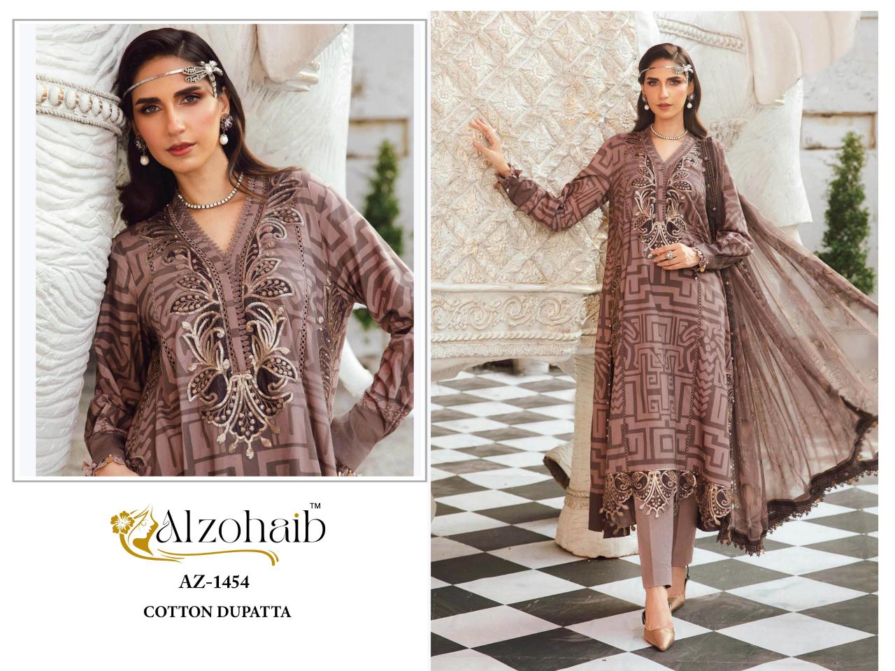 Alzohaib Az 1454 - 1455 catalog Chiffon Dupatta pakistani suits wholesale