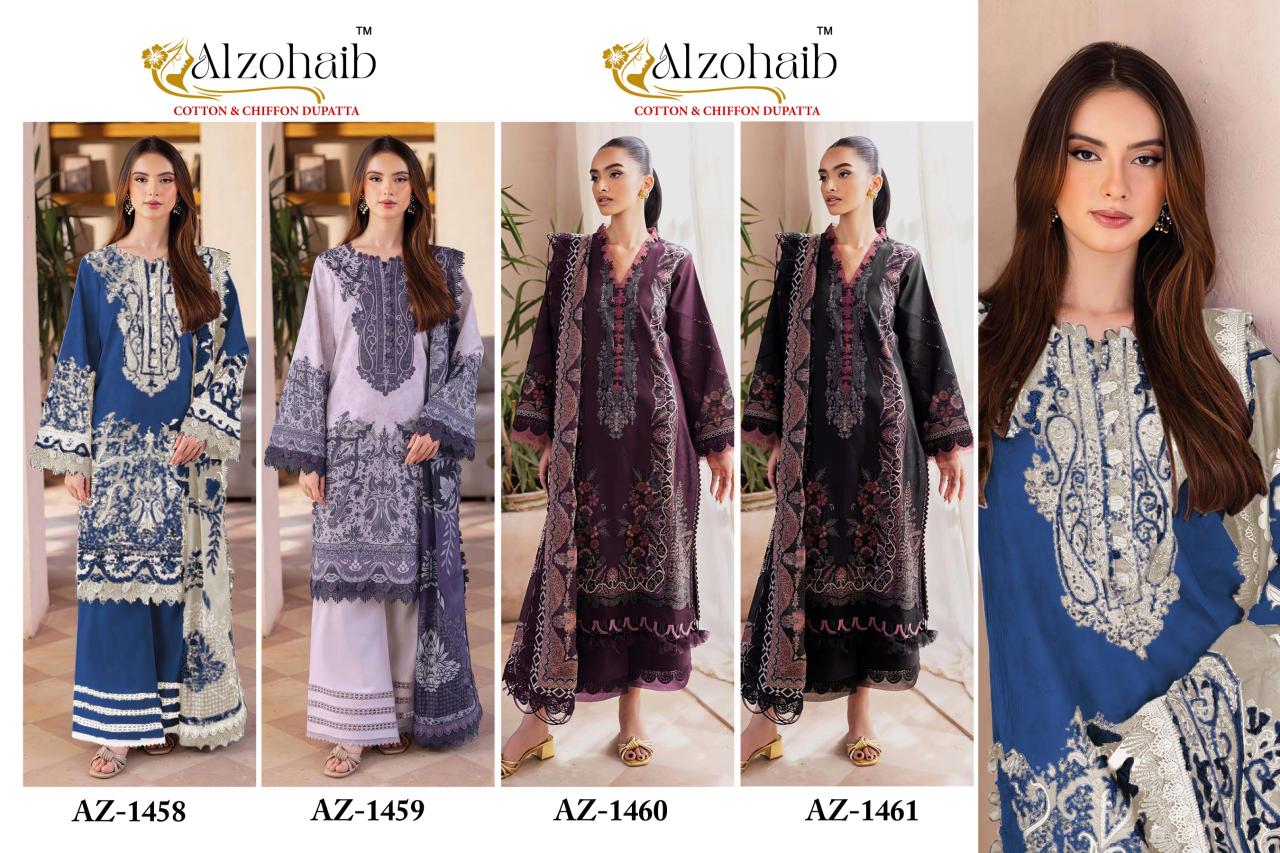 Alzohaib Az 1458 To 1461 catalog Chiffon Dupatta pakistani suits online