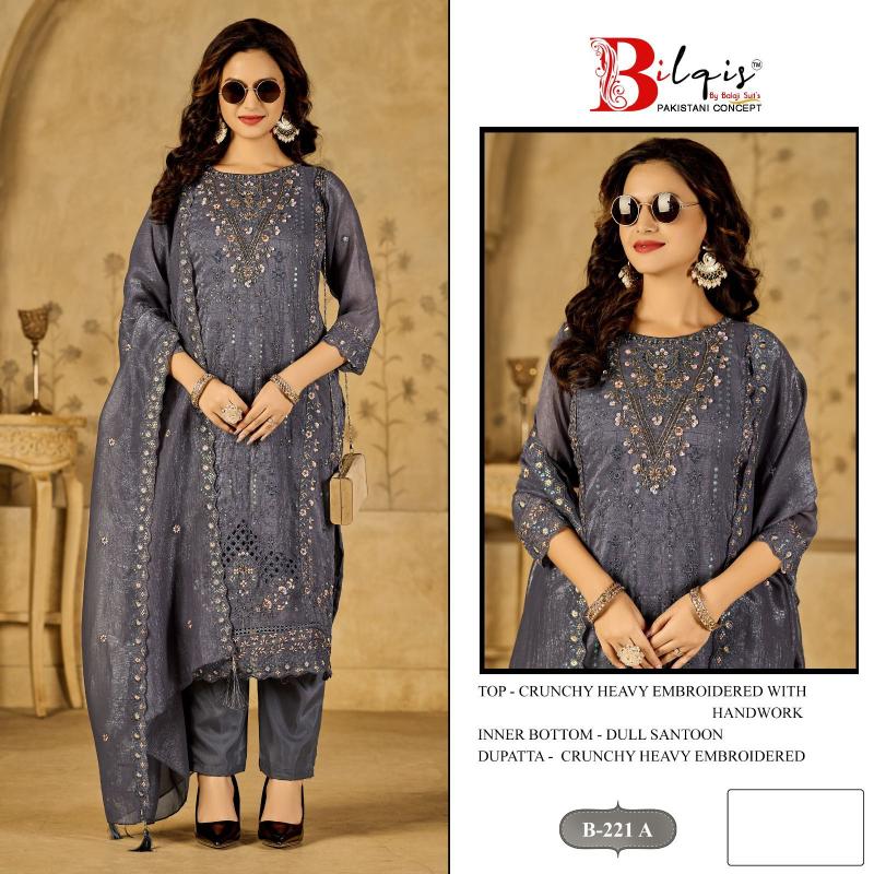 Bilqis B 221 catalog heavy pakistani suits