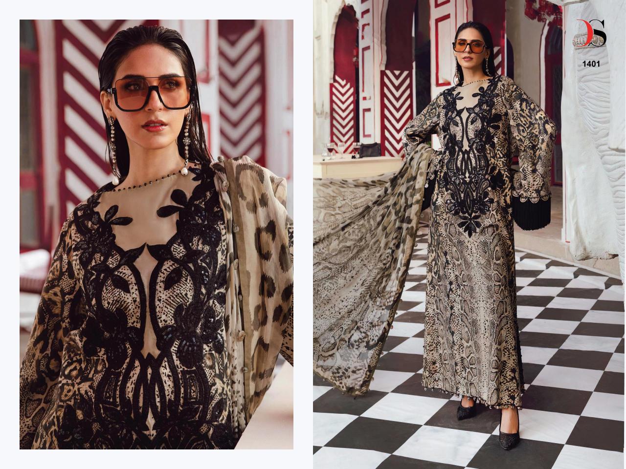 Deepsy 1401 & 1402 catalog Chiffon Dupatta pakistani lawn suits wholesale in hyderabad