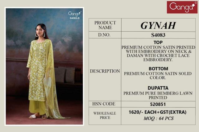 Ganga Gynah 4083 catalog unstitched salwar kameez wholesale pakistan