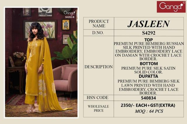 Ganga Jasleen 4292 catalog unstitched salwar kameez wholesalers in delhi