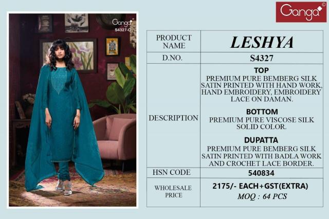 Ganga Leshya 4327 catalog salwar kameez pakistani wholesale
