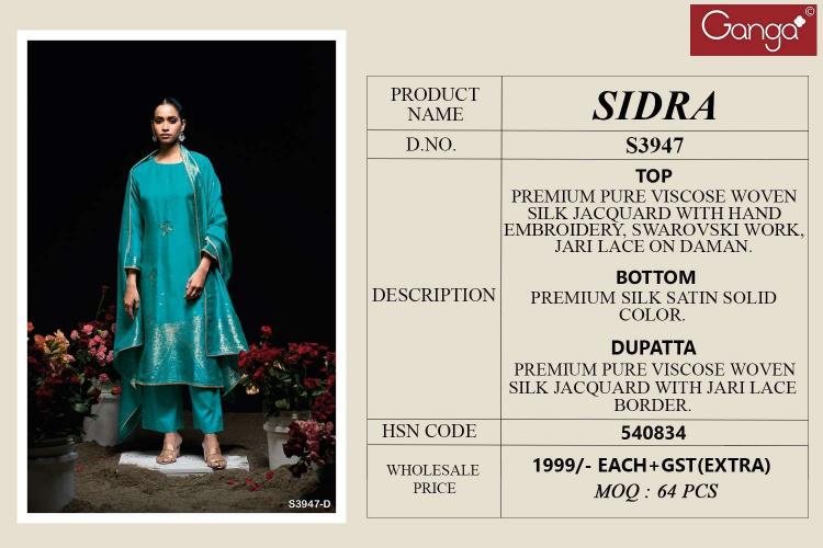 Ganga Sidra 3947 catalog viscose salwar kameez