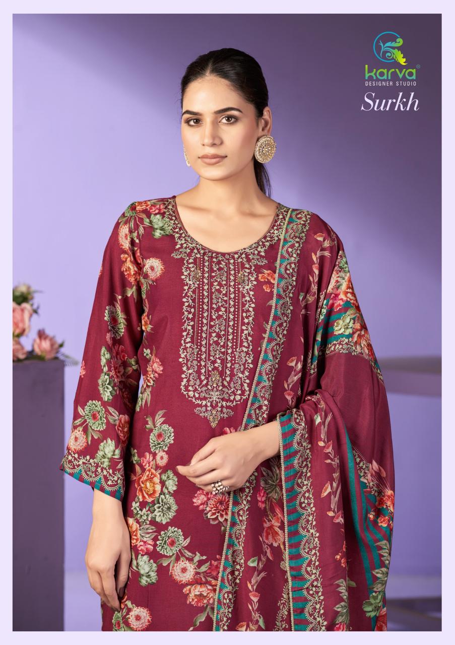 Karva Surkh vol 3 catalog wholesale pakistani salwar kameez