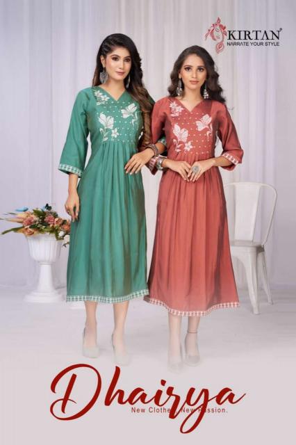 Kirtan Dhairya catalog mal chanderi anarkali kurtis 