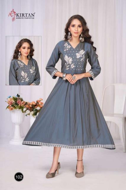 Kirtan Dhairya catalog mal chanderi anarkali kurtis 