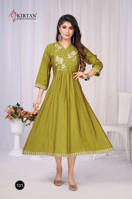 Kirtan Dhairya catalog mal chanderi anarkali kurtis 
