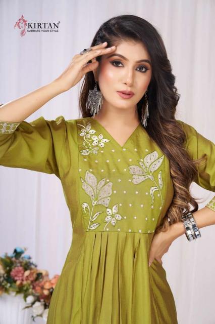 Kirtan Dhairya catalog mal chanderi anarkali kurtis 