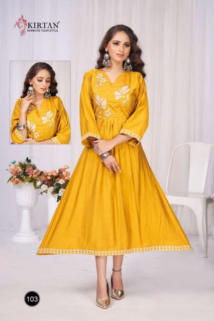Kirtan Dhairya catalog mal chanderi anarkali kurtis 