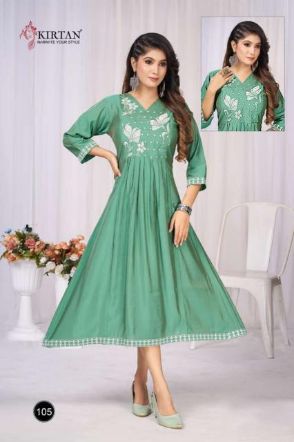 Kirtan Dhairya catalog mal chanderi anarkali kurtis 