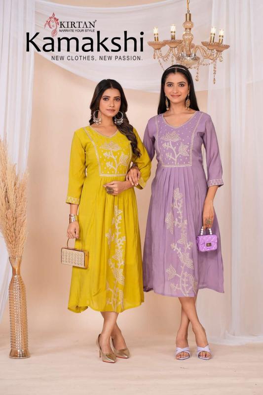 Kirtan Kamakshi catalog chanderi kurtis