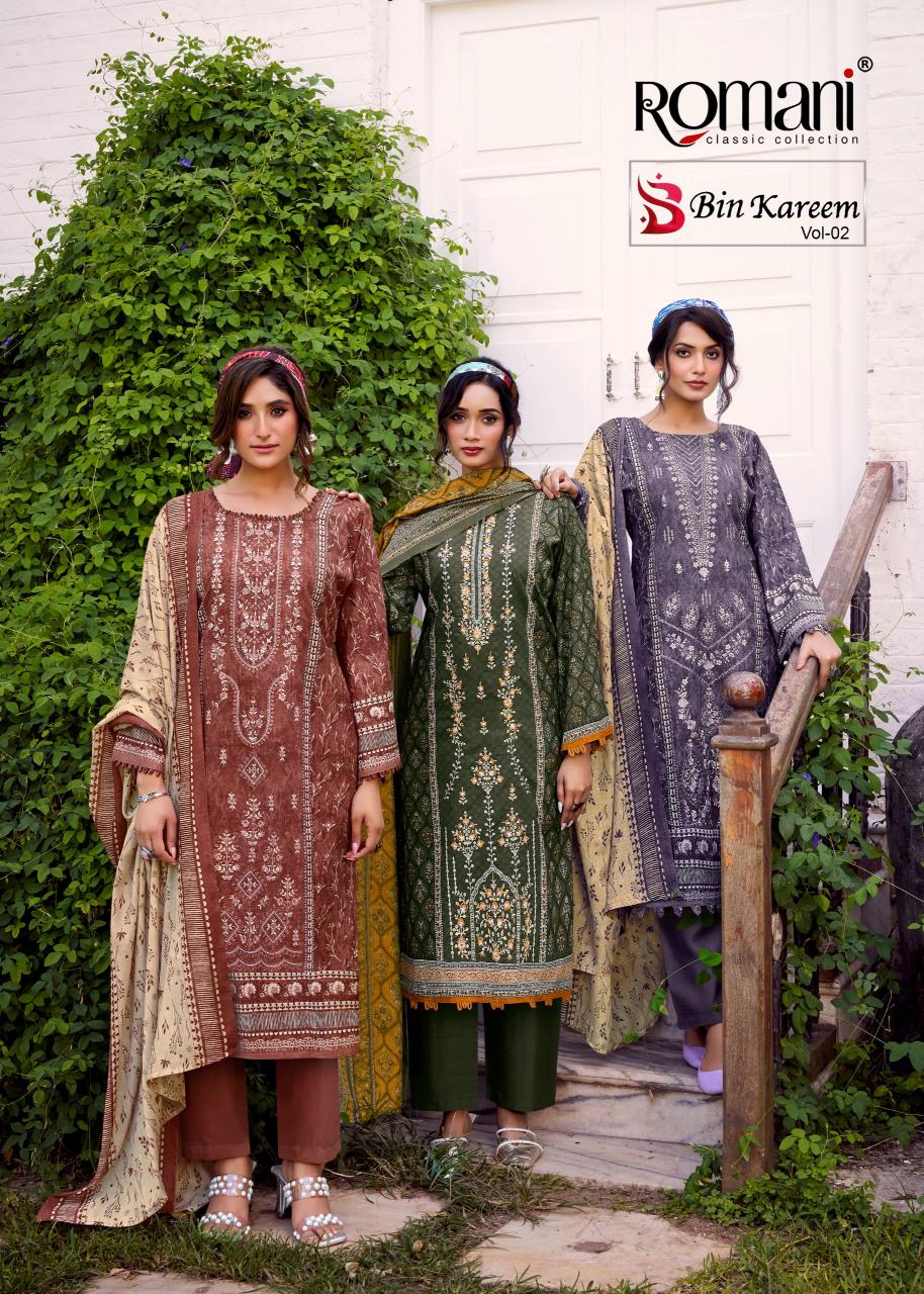 Romani Bin Kareem vol 2 catalog dress materials wholesale soft cotton