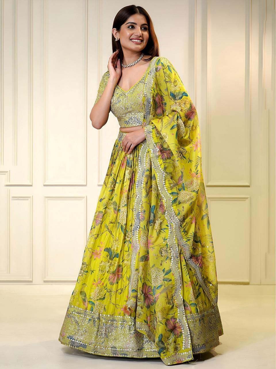 Sabella 7066 YELLOW catalog organza lehenga online india