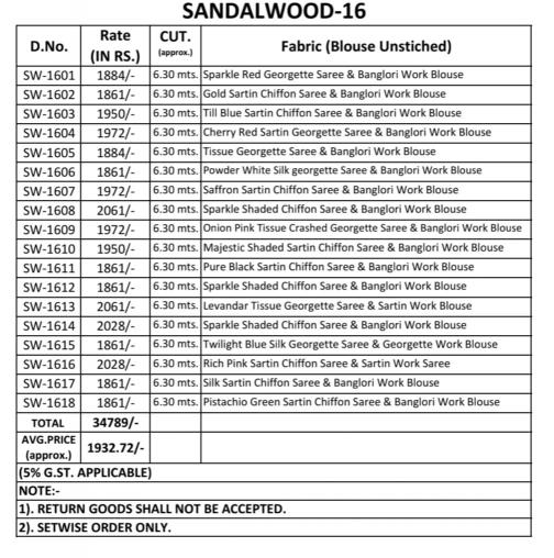 TFH Sandal Wood vol 16 catalog surat sarees in delhi