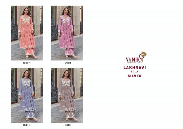 Vamika Lakhnavi Vol 8 silver (D.NO.1048A 1048D) Catalog long kurtis design
