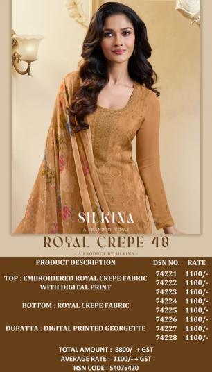 Vinay Kuleesh Silkina Royal Crepe 48 catalog Designer salwar kameez 