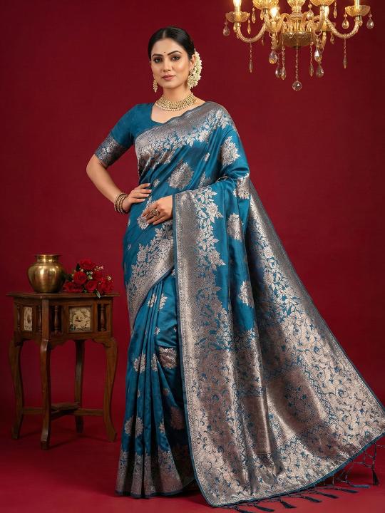 AADYA SILK VOL 1 by shree shyam fashion fancy designer Silk Blend fabric saree wholesale with Fancy latkan