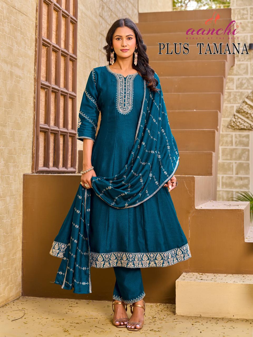 Aanchi Plus Tamana catalog anarkali kurtis on wholesale