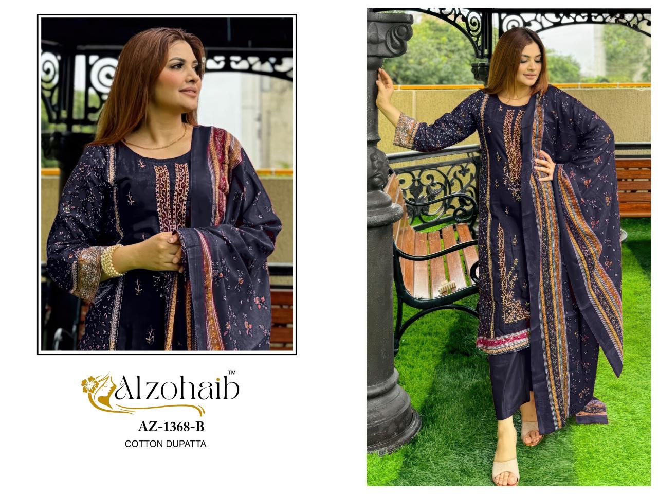 Alzohaib Az 1368 catalog Cotton Dupatta pakistani suit surat wholesale
