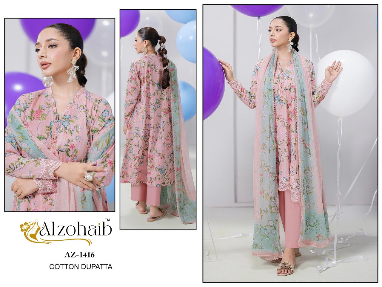 Alzohaib Az Aziza Vol 1 catalog Chiffon Dupatta pakistani suits wholesale in hyderabad