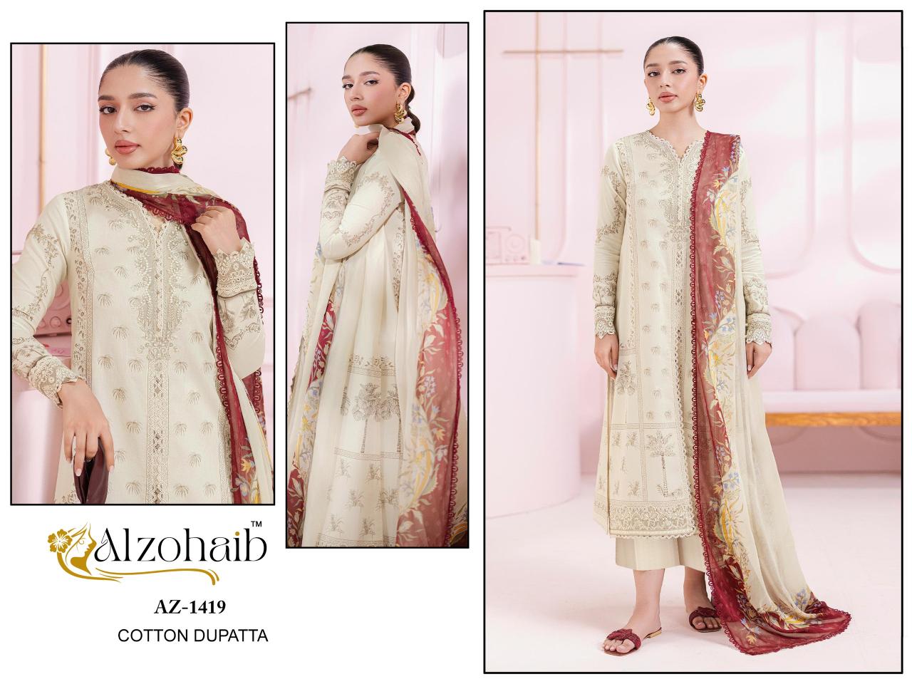 Alzohaib Az Aziza Vol 1 catalog Chiffon Dupatta pakistani suits wholesale in hyderabad