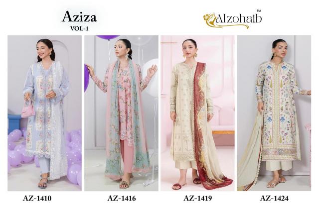 Alzohaib Az Aziza Vol 1 catalog Chiffon Dupatta pakistani suits wholesale in hyderabad