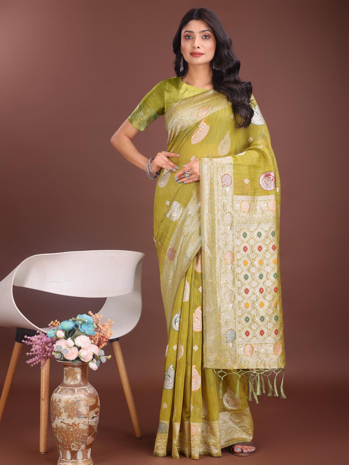 BULBUL by SHREE SHYAM FASHION fancy designer LINEN COTTON  fabric saree wholesale with Fancy latkan